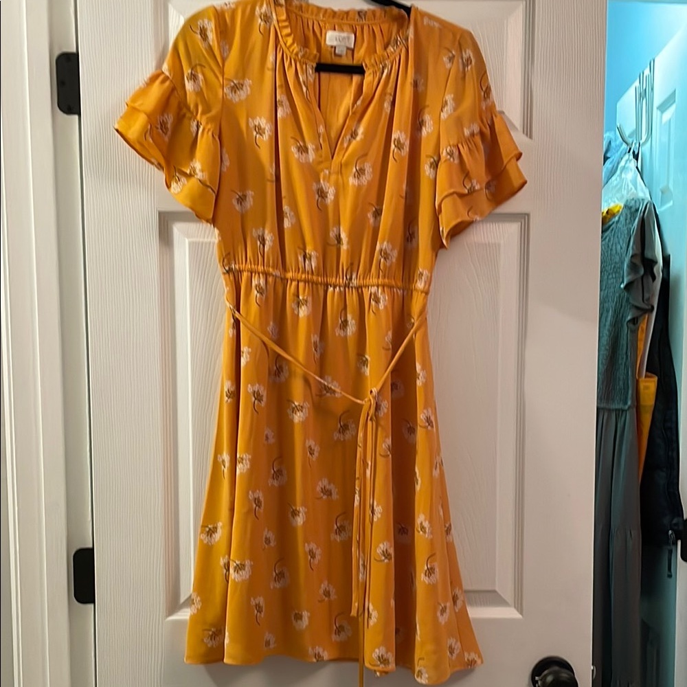 LOFT Yellow Floral Midi Dress